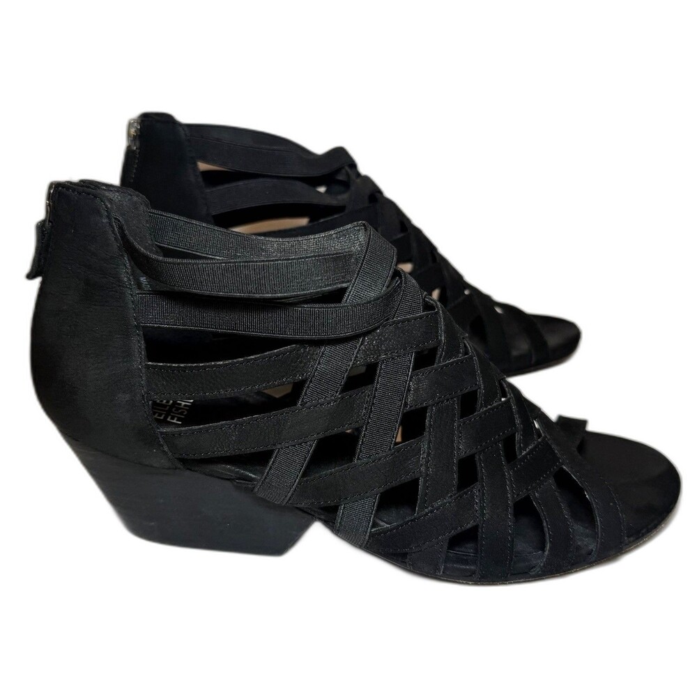 Eileen Fisher Oodle Black Nubuck Leather Cage Wedge Sandals Back Zip Size 8